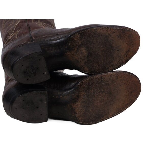 Hondo Brown Leather Cowboy Western Boots Retro Stitch Vintage US Made Men 7.5 EE - Picture 10 of 11